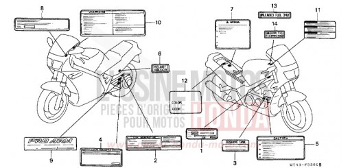 ETIQUETTE DE PRECAUTIONS (VFR750FL/FM/FN/FP) VFR750FL de 1990